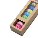 Boîte macarons kraft brun avec fenêtre 20,5 x 7 x 5,3 cm – 8 macarons - Coffret macarons - Lot de 25
