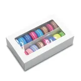Boîte macarons blanche carton avec fenêtre 21 x 12,5 x 5 cm – 16 macarons - Coffret macarons - Lot de 25