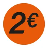 Pastille adhésive '2€' rond ø 36 mm, Orange fluo - Sticker promo - Lot de 500