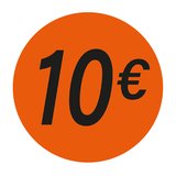 Pastille adhésive '10€' rond ø 36 mm, Orange fluo - Sticker promo - Lot de 500