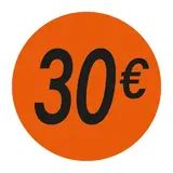Pastille adhésive '30€' rond ø 36 mm, Orange fluo - Sticker promo - Lot de 500