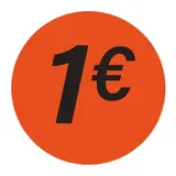 Pastille adhésive '1€' rond ø 36 mm, Orange fluo - Sticker promo - Lot de 500