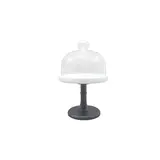 Cloche à gâteau en verre sur pied céramique ø 17,5 x H 26 cm - Présentoir gâteau sur pied - Blanc / Noir