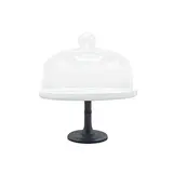 Cloche à gâteau en verre sur pied céramique ø 24 x H 28,5 cm - Présentoir gâteau sur pied - Blanc / Noir