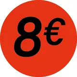 Pastille adhésive '8€' rond ø 36 mm, Orange fluo - Sticker promo - Lot de 500