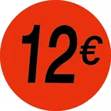 Pastille adhésive '12€' rond ø 36 mm, Orange fluo - Sticker promo - Lot de 500