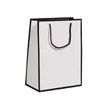 Sac papier luxe pelliculé blanc liseré noir 25 + 13 x H 33 cm - Sac cadeau - Paquet de 20