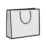 Sac papier luxe pelliculé blanc liseré noir 36 + 13 x H 30 cm - Sac cadeau - Paquet de 20