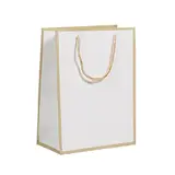 Sac papier luxe pelliculé blanc liseré or 25 + 13 x H 33 cm - Sac cadeau - Paquet de 20