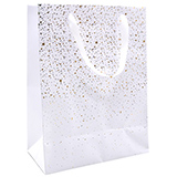 Sac cadeau pelliculé Terrazzo blanc / or / argent irisé 25 + 13 x H 33 cm - Paquet de 20