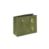 Sacs kraft luxe poignées ruban satin vert olive 15+6x12cm