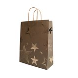 Sac cadeau kraft poignées torsadées vert olive à motif étoiles 24 + 10 x 31 cm - Paquet de 20