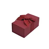 Boîte cadeau tissu avec noeud bordeaux mat 18 x 10 x 7 cm, paquet de 5