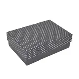 Boîte cadeau cloche rectangulaire noire à pois argentés 17x12x5,5cm – Paquet de 10