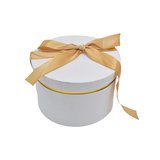 Boîtes rondes blanches liseré or avec nœud 19,6x12 cm – Paquet de 2