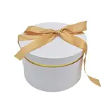 Boîte cadeau ronde blanche avec noeud ruban et liseré or en carton ø24,7x16 cm - Lot de 2