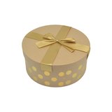 Boîte cadeau ronde carton avec noeud ruban à pois or ø25,3xH11,2 cm - Lot de 2