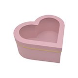 Boîte cœur en carton avec fenêtre, rose avec liseré doré 28,5 x 26,3 x13 cm - Lot de 2