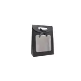 Pochette cadeau noire à velcro avec fenêtre 19 x 9 x 26 cm - Lot de 20