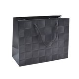 Sacs pelliculés noirs embossés tressés poignées cordelette 31+12x26 cm 210g/m² – Paquet de 20
