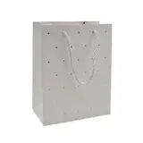 Sacs pelliculés blancs embossés fleurs pois or poignées cordelette 12+7x15 cm 210g/m² – Paquet de 20