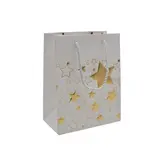 Sacs pelliculés blancs embossés étoiles or poignées cordelette 12+7x15 cm 210g/m² – Paquet de 20
