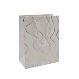 Sacs pelliculés blancs embossés vagues or poignées cordelette 12+7x15 cm 210g/m² – Paquet de 20