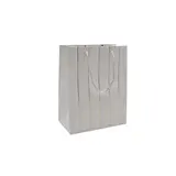 Sacs pelliculés blancs embossés lignes or poignées cordelette 12+7x15 cm 210g/m² – Paquet de 20