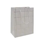 Sacs pelliculés blancs embossés carreaux vagues or poignées cordelette 18+10x23 cm 210g/m² – Paquet de 20