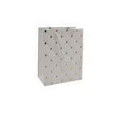 Sacs pelliculés blancs embossés losanges or poignées cordelette 12+7x15 cm 210g/m² – Paquet de 20