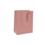 Sac pelliculé rose mat poignées cordelettes 18+10x23 cm 210g/m² – Paquet de 20