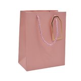 Sac pelliculé rose mat poignées cordelettes 26+12x32 cm 210g/m² – Paquet de 20