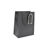 Sac pelliculé noir mat poignées cordelettes 18+10x23 cm 210g/m² – Paquet de 20