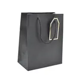 Sac pelliculé noir mat poignées cordelettes 26+12x32 cm 210g/m² – Paquet de 20