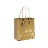 Sac cadeau kraft à pois dorés poignées torsadées 15x8x17 cm – Paquet de 20