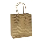 Sac cadeau kraft à chevrons dorés poignées torsadées 18x10x21 cm – Paquet de 20