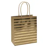 Sac cadeau kraft à rayures dorées poignées torsadées 18x10x21 cm – Paquet de 20