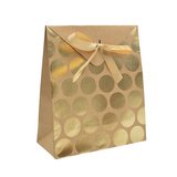 Pochette cadeau papier kraft brun à pois or avec rabat et ruban satiné 18x8x21cm – Paquet de 20