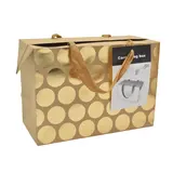 Boîte cadeau carton à poignées et pois or 23x11x16 cm - Valisette carton – Lot de 10