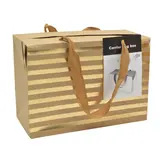 Boîte cadeau carton à poignées et rayures or 23x11x16 cm - Valisette carton – Lot de 10