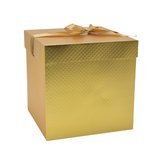 Boîte cadeau carrée gaufrée or avec nœud satin 22 x 22 x 22 cm – Lot de 5