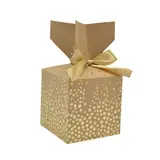 Boîte cadeau pliable kraft avec noeud intégré à pois or 10x10x10 cm - Boite cadeau origami - Lot de 20