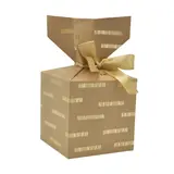 Boîte cadeau pliable kraft avec noeud intégré à rayures or parsemées 10x10x10 cm - Boite cadeau origami - Lot de 20