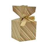 Boîte cadeau pliable kraft avec noeud intégré à rayures or 10x10x10 cm - Boite cadeau origami - Lot de 20
