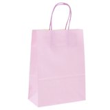 Sacs kraft rose pastel poignées torsadées 35+14x42,5 cm 117g/m² – Paquet de 50