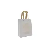 Sacs cadeaux kraft blanc à fenêtre et poignées brunes L 11 x P 8 x H 14 cm - Lot de 20