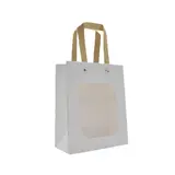 Sacs cadeaux kraft blanc à fenêtre et poignées brunes 15 x 7,6 x 18,5 cm – Paquet de 20