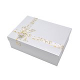 Boîte cloche blanc texturé nœud or – 26 x 19 x 8 cm – Paquet de 4