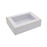 Boîte aimantée blanche liseré or couvercle à fenêtre 30,6+23x8 cm 1200g/m² – Paquet de 5