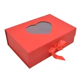 Boites cadeaux carton rouges avec fenêtre cœur et ruban 28,2x20,2x9,2cm – Paquet de 5